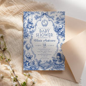 Invitation Fête de naissance Ourson Toile Bleue