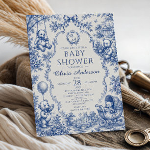 Invitation Fête de naissance Ourson Toile Bleue