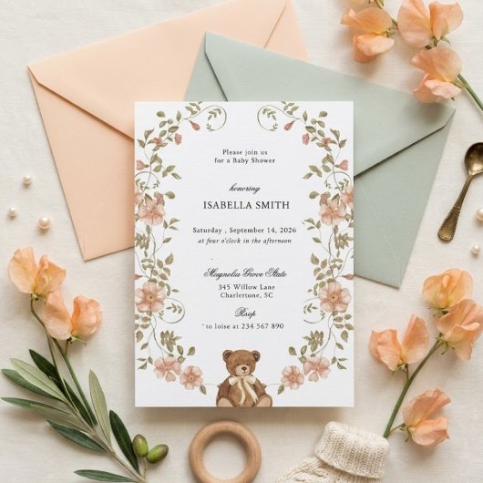 Invitation Fête de naissance Ourson Vintage