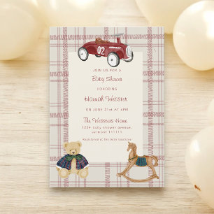 Invitation Fête de naissance Ourson Voiture Ancienne Bébé