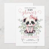 Invitation Fête de naissance Panda bébé verdure Fille fête de (Devant / Derrière)