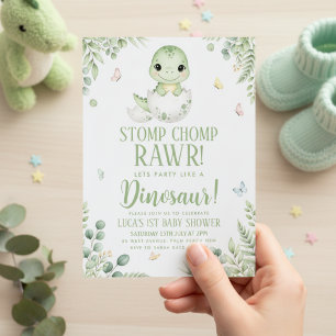 Invitation fête de naissance papillon aquarelle dinosaure
