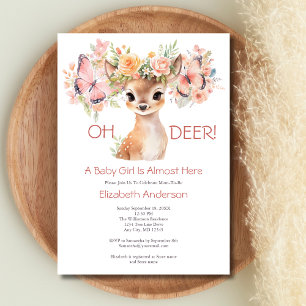 Invitation Fête de naissance papillon de cerf bébé floral ros