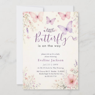 Invitation Fête de naissance papillon lavande florale rose vi