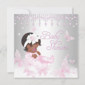 Invitation Fête de naissance Papillon Rose Argent Ethnique (Devant)