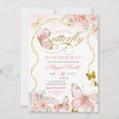 Invitation Fête de naissance Papillon Rose Coquette (Devant)
