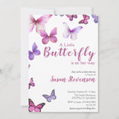 Invitation Fête de naissance Papillon Rose et Violet pour Béb (Devant)