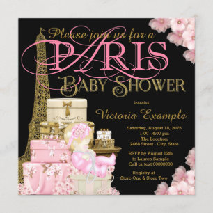Invitation Fête de naissance Parisienne Fille Blonde Rose Noi