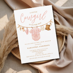 Invitation Fête de Naissance Petite Cowgirl Rose sur Corde à 