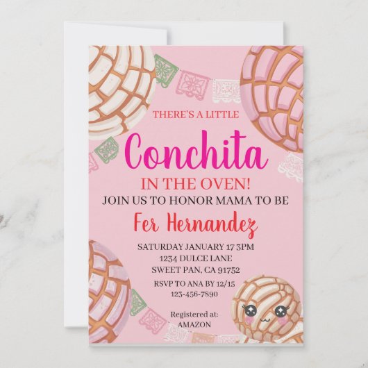 Invitation Fête de naissance Pink Concha Bébé (Devant)