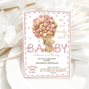 Invitation Fête de naissance pour bébé fille Ourson Rose