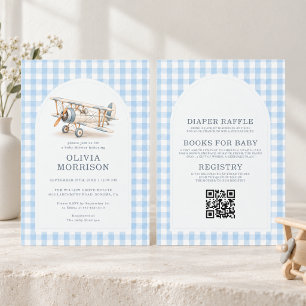 Invitation Fête de naissance pour bébé garçon avion Tout en U