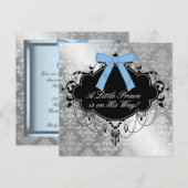 Invitation Fête de naissance pour bébé garçon Bleu argenté Pr (Devant / Derrière)