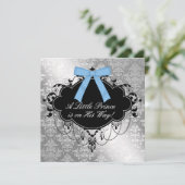 Invitation Fête de naissance pour bébé garçon Bleu argenté Pr (Debout devant)