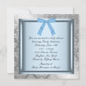 Invitation Fête de naissance pour bébé garçon Bleu argenté Pr (Dos)