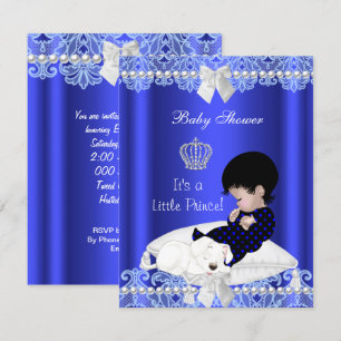 Invitation Fête de naissance Prince Bébé Garçon Bleu Dentelle