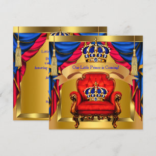 Invitation Fête de naissance Prince Bébé Garçon Bleu Royal Ro