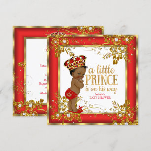 Invitation Fête de naissance Prince Bébé Garçon Rouge Or Blan