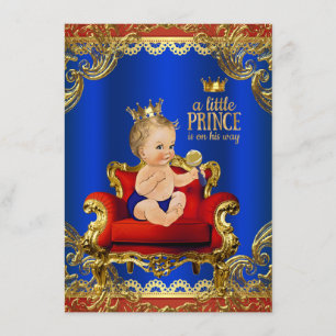 Invitation Fête de naissance Prince Bébé Royal Bleu Or Chaise