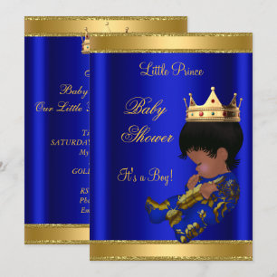 Invitation Fête de naissance Prince Boy Bébé Bleu Ethnique