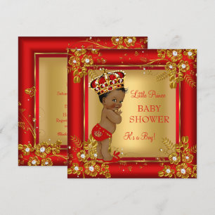 Invitation Fête de naissance Prince Boy Bébé Gold Red Afro-Am