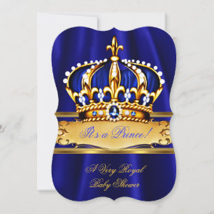 Invitation Fête de naissance Prince Boy Couronne Royale Bleue