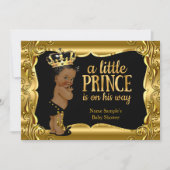Invitation Fête de naissance Prince Élégant Bébé Noir Or Ethn (Devant)