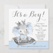 Invitation Fête de naissance Prince Éléphant Garçon (Devant)
