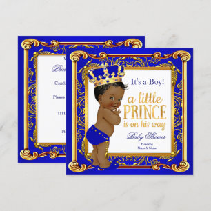 Invitation Fête de naissance Prince Ethnique Damassé Bleu Or