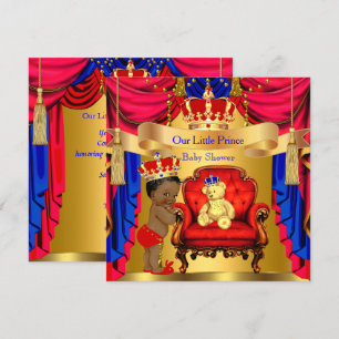 Invitation Fête de naissance Prince Ethnique Ours Doré Rouge