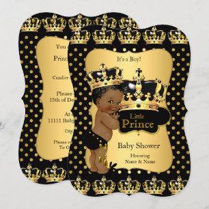 Invitation Fête de naissance Prince Ethnique Tache noire et o