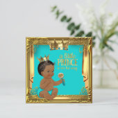 Invitation Fête de naissance Prince Ethnique Turquoise Bleu-v (Debout devant)