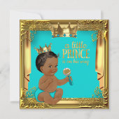 Invitation Fête de naissance Prince Ethnique Turquoise Bleu-v (Devant)