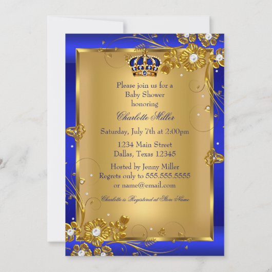 Invitation Fête de naissance Prince garçon Or Bleu Afro-Améri (Dos)
