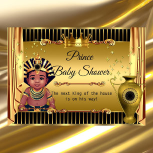 Invitation Fête de naissance Prince Royal Ethnique Noir Or