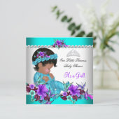 Invitation Fête de naissance Princesse Bébé Fille Bleu Sarcel (Debout devant)