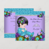 Invitation Fête de naissance Princesse Bébé Fille Bleu Sarcel (Devant / Derrière)