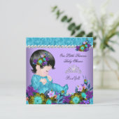 Invitation Fête de naissance Princesse Bébé Fille Bleu Sarcel (Debout devant)