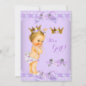 Invitation Fête de naissance Princesse Bébé Fille Blonde Rose (Devant)
