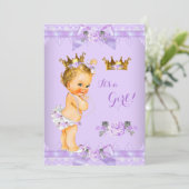 Invitation Fête de naissance Princesse Bébé Fille Blonde Rose (Debout devant)