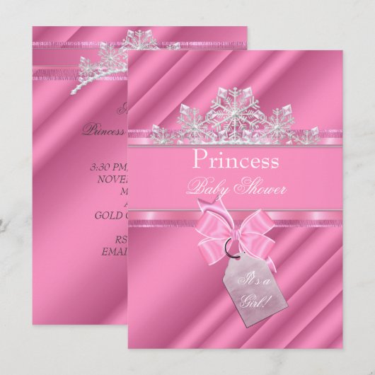 Invitation Fête de naissance Princesse Bébé Fille Rose "C'est (Devant / Derrière)