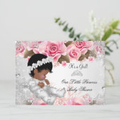 Invitation Fête de naissance Princesse Bébé Fille Rose Flocon (Debout devant)