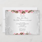 Invitation Fête de naissance Princesse Bébé Fille Rose Flocon (Dos)