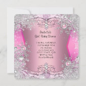 Invitation Fête de naissance Princesse Bébé Fille Rose Flocon (Dos)