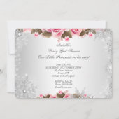 Invitation Fête de naissance Princesse Bébé Fille Rose Flocon (Dos)