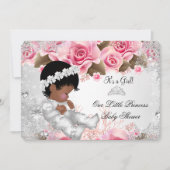Invitation Fête de naissance Princesse Bébé Fille Rose Flocon (Devant)