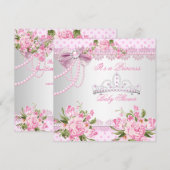 Invitation Fête de naissance Princesse Bébé Fille Rose Perle  (Devant / Derrière)