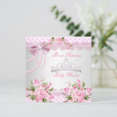 Invitation Fête de naissance Princesse Bébé Fille Rose Perle  (Debout devant)