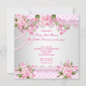 Invitation Fête de naissance Princesse Bébé Fille Rose Perle  (Dos)