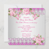 Invitation Fête de naissance Princesse Bébé Fille Rose Perle (Dos)